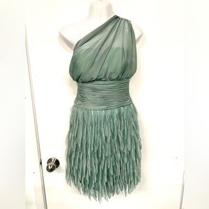 Xscape One Shoulder Chiffon Petal Dress Size 6 Sage Cocktail Party Fairycore